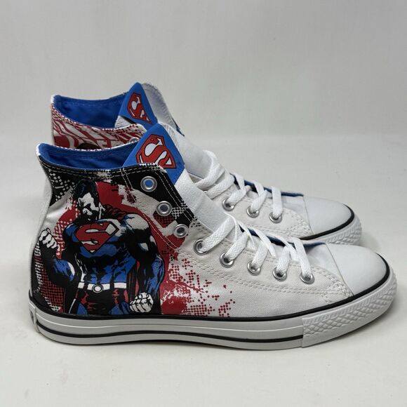 Converse All Star Hi DC Comics Superman Shoes Mens 8 Womens 10 White Red Graphic - Picture 2 of 15